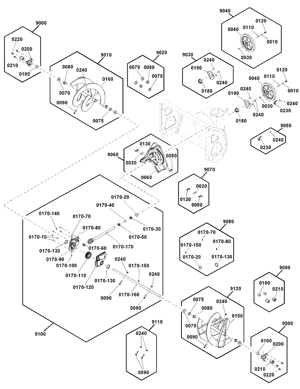 Auger Drive Group Diagram and Parts List for S1228 (1697331-00)(2020) Briggs and Stratton Snow Blower